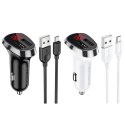 Ładowarka Samochodowa 2,4A 2xUSB z Wyświetlaczem LCD + Kabel Micro USB 1m Borofone BZ15 biały