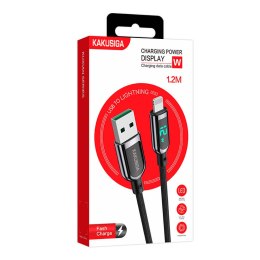 Kabel USB - Lightning 12W 5A 1,2m Wyświetlacz LED Szybkie Ładowanie i Przesyłanie Danych Kakusiga Digital Display Fast Charging 