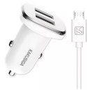 Ładowarka samochodowa 2.4A 2xUSB + Kabel Micro USB KAKU Dual Port Charger (KSC-318) biała