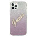 Oryginalne Etui IPHONE 12 / 12 PRO 6,1" Guess Hardcase Glitter Gradient Script GUHCP12MPCUGLSPI różowe