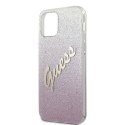 Oryginalne Etui IPHONE 12 / 12 PRO 6,1" Guess Hardcase Glitter Gradient Script GUHCP12MPCUGLSPI różowe