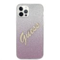 Oryginalne Etui IPHONE 12 PRO MAX 6,7" Guess Hardcase Glitter Gradient Script GUHCP12LPCUGLSPI różowe