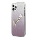 Oryginalne Etui IPHONE 12 PRO MAX 6,7" Guess Hardcase Glitter Gradient Script GUHCP12LPCUGLSPI różowe