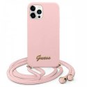 Oryginalne Etui IPHONE 12 PRO MAX 6,7" Guess Hardcase Metal Logo Cord GUHCP12LLSCLMGLP różowe