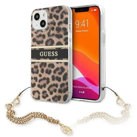 Oryginalne Etui IPHONE 13 MINI 5,4" Guess Hardcase Leopard Gold Chain GUHCP13SKBSLEO wzór