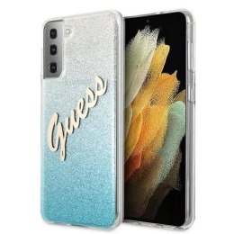 Oryginalne Etui SAMSUNG GALAXY S21+ Guess Hardcase Glitter Gradient Script (GUHCS21MPCUGLSBL) niebieskie