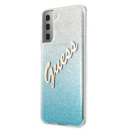 Oryginalne Etui SAMSUNG GALAXY S21+ Guess Hardcase Glitter Gradient Script (GUHCS21MPCUGLSBL) niebieskie