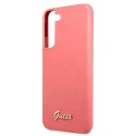 Oryginalne Etui SAMSUNG GALAXY S22+ PLUS Guess Hardcase Silicone Script Metal Logo (GUHCS22MLSLMGFU) różowe