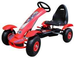 Gokart na pedały Racing XL dla dzieci 3+ Czerwony + Pompowane koła + Regulacja fotela + Wolny bieg