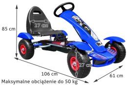 Gokart na pedały Racing XL dla dzieci 3+ Niebieski + Pompowane koła + Regulacja fotela + Wolny bieg