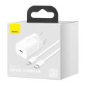 Ładowarka sieciowa Baseus Super Si Quick Charger 1C 20W z przewodem USB-C do Lightning 1m (biała)