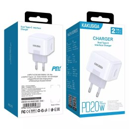 Ładowarka Sieciowa 20W 3A 2xPD3.0 USB-C KAKUSIGA Dual Port Smart Charger KSC-816 biała