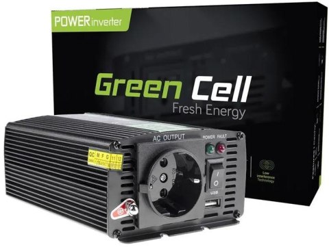 PRZETWORNICA NAPIĘCIA INWERTER Green Cell 12V / 230V 500W/1000W MODYFIKOWANA SINUSOIDA INV03DE